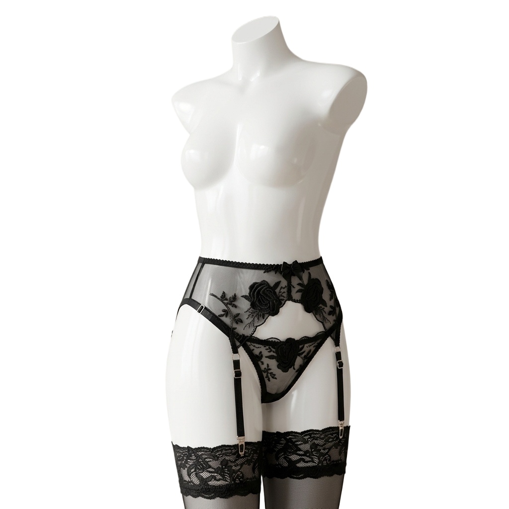 Women's  Embroidered Floral Ga - огляд і ціна Garter Belt Set